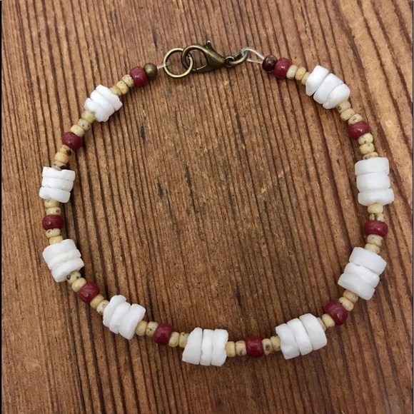 Men's Bracelet 8 Inches Long, White and Brown Heishe /Handmade Men's Bracelet - Picture 5 of 6